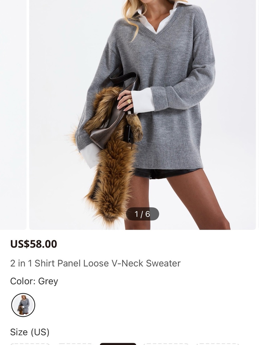 Commense Grey V-Neck Layered-Look Sweater